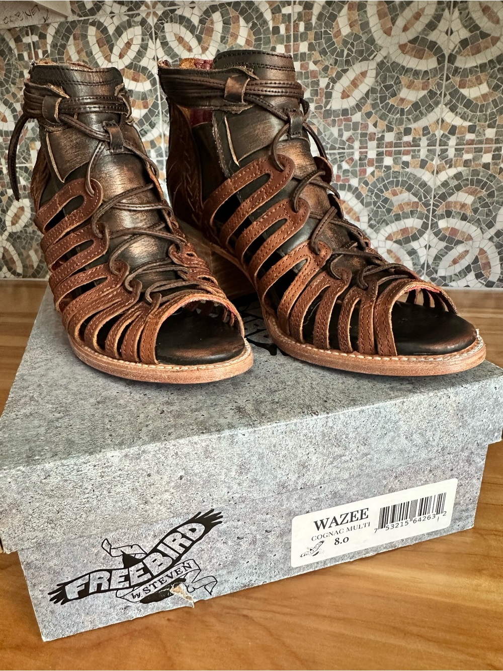 Freebird by Steven Cognac Multi Leather Cutout Ankle Booties